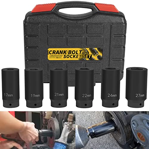 Sunluway 1/2" Drive Crank Bolt Socket Set, 17MM, 19MM, 21MM, 22MM, 24MM 27MM, Harmonic Balancer Socket Set, Crank Bolt Removal Tool, 3 Times Momentum Power of Standard Impact Socket Set, Deep Impact Socket Set - Image 1