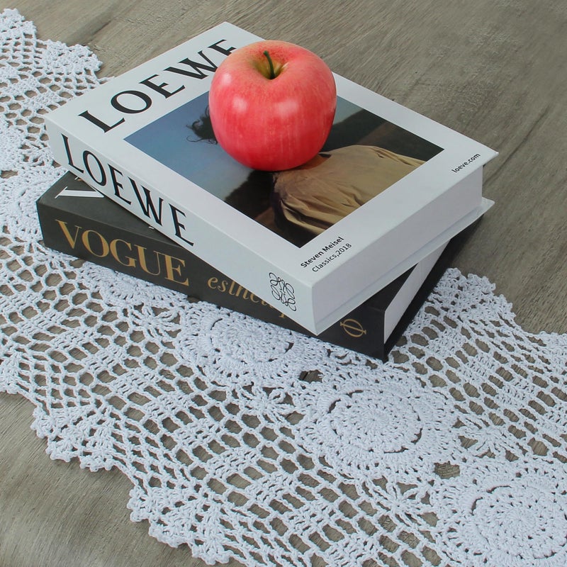 kilofly Handmade Crochet Lace Rectangular Table Runner 11 x 43 Inch  White - Image 2