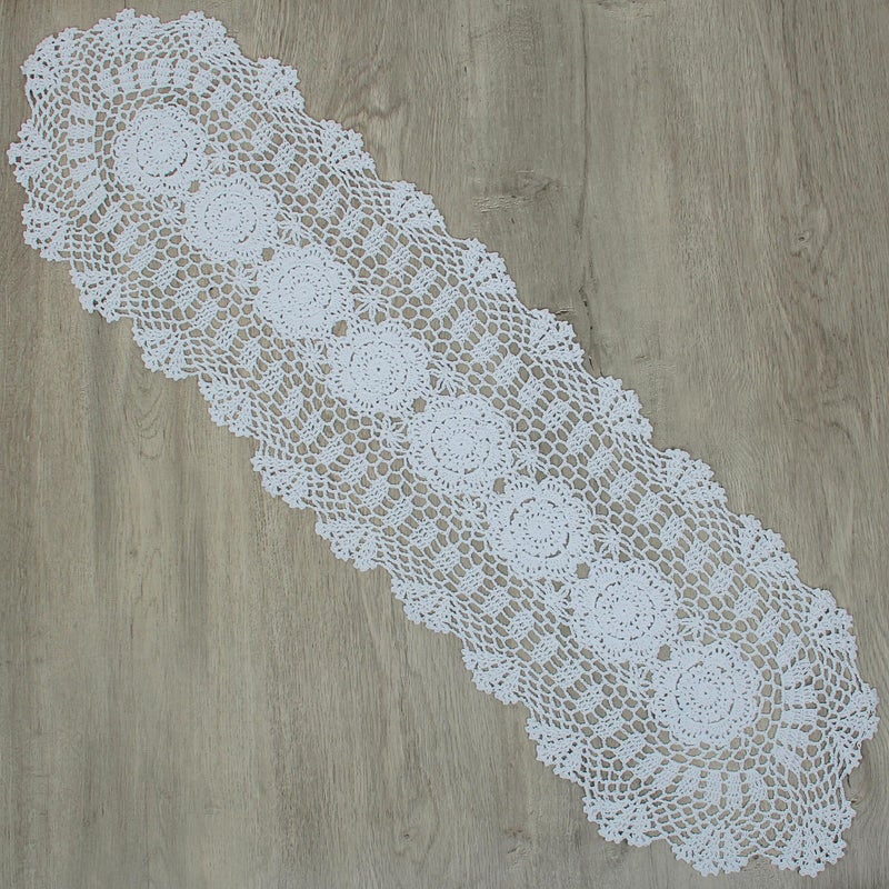 kilofly Handmade Crochet Lace Rectangular Table Runner 11 x 43 Inch  White - Image 1