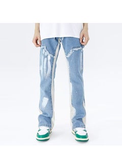 Euro High Street Splatter Paint Patchwork Denim Jeans Blue