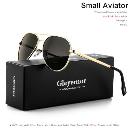 Gleyemor Polarized Aviator Sunglasses for Small Face Women and Men, 52MM Small Aviators 100% UV Protection (Gold/Grey) - Image 2
