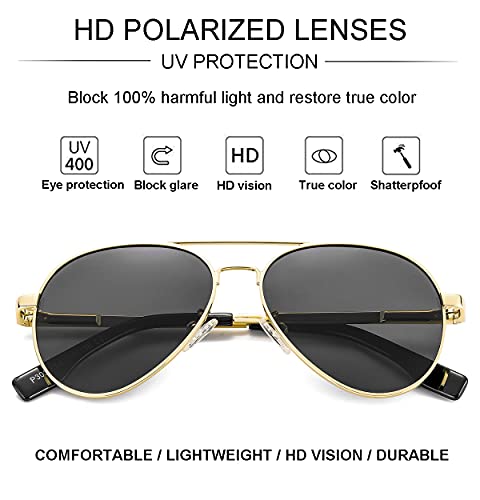 Gleyemor Polarized Aviator Sunglasses for Small Face Women and Men, 52MM Small Aviators 100% UV Protection (Gold/Grey) - Image 4