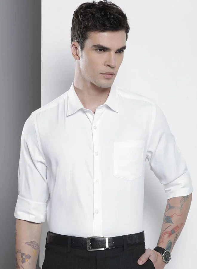 The Indian Garage Co Men Slim Fit Solid Full Sleeves Cutaway Collar Formal Shirt