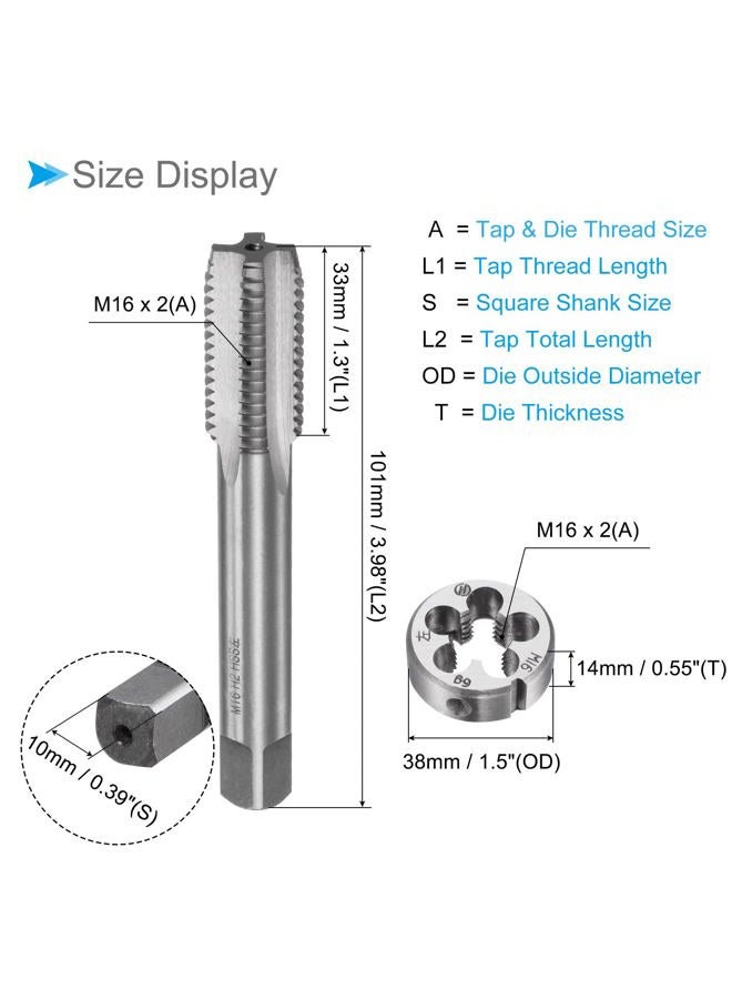 CoCud Tap and Die Set, M16 x 2 Thread, Left Hand Metric High-speed Steel Machine Screw Tap & Round Die Tool Kit - (Applications: for Threading Tapping Repairing), 1-Set - Image 2