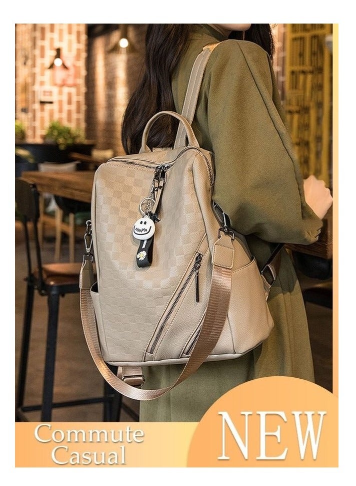 MIXDE Casual Backpack Large-Capacity Soft Leather Schoolbag Outdoor Travel Backpack Ladies Bag  - Image 1