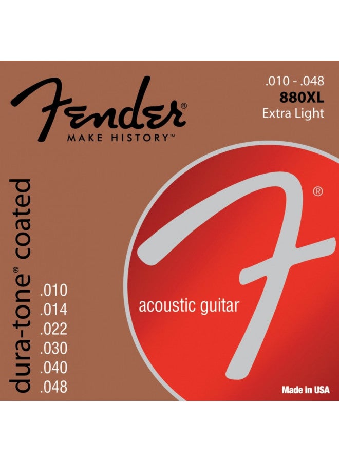 Fender Dura-Tone Coated 80/20 Bronze Acoustic Guitar Strings, 880XL .010-.048