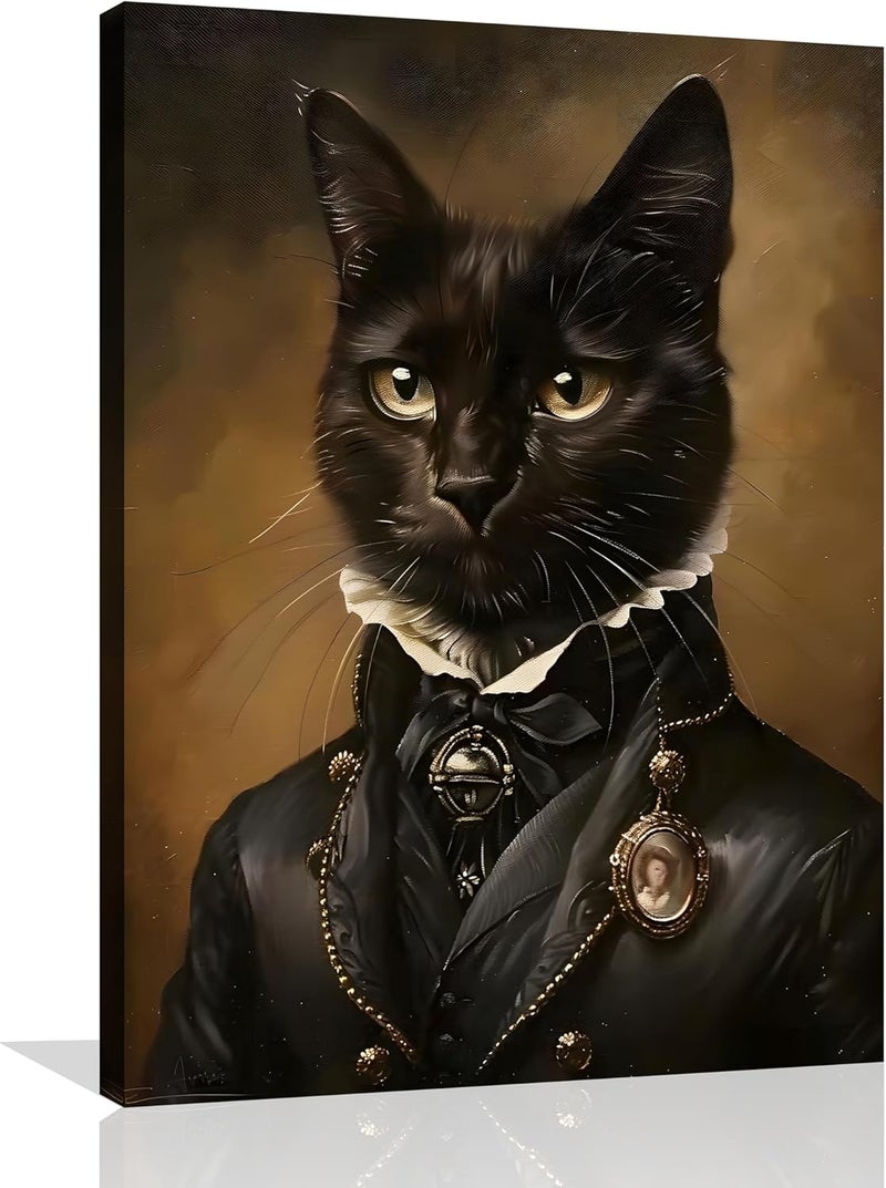 OWNANRTHM Gothic Black Cat Canvas Wall Art - Image 1