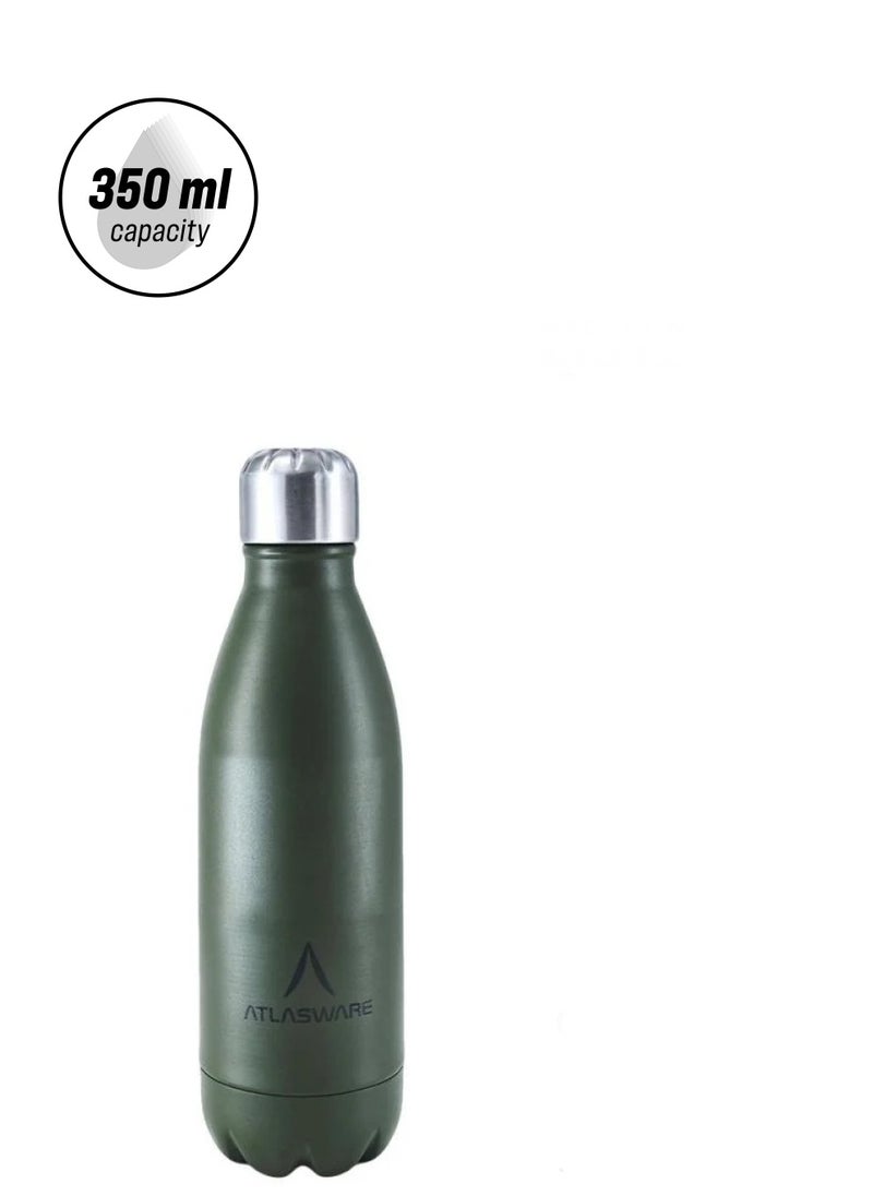 Atlasware - Water Bottle with a Capacity of 350 ml, Stainless Steel Water Bottle that keeps Cold for 34 Hours and Keeps Heat for 12 Hours, Army Green - Image 1