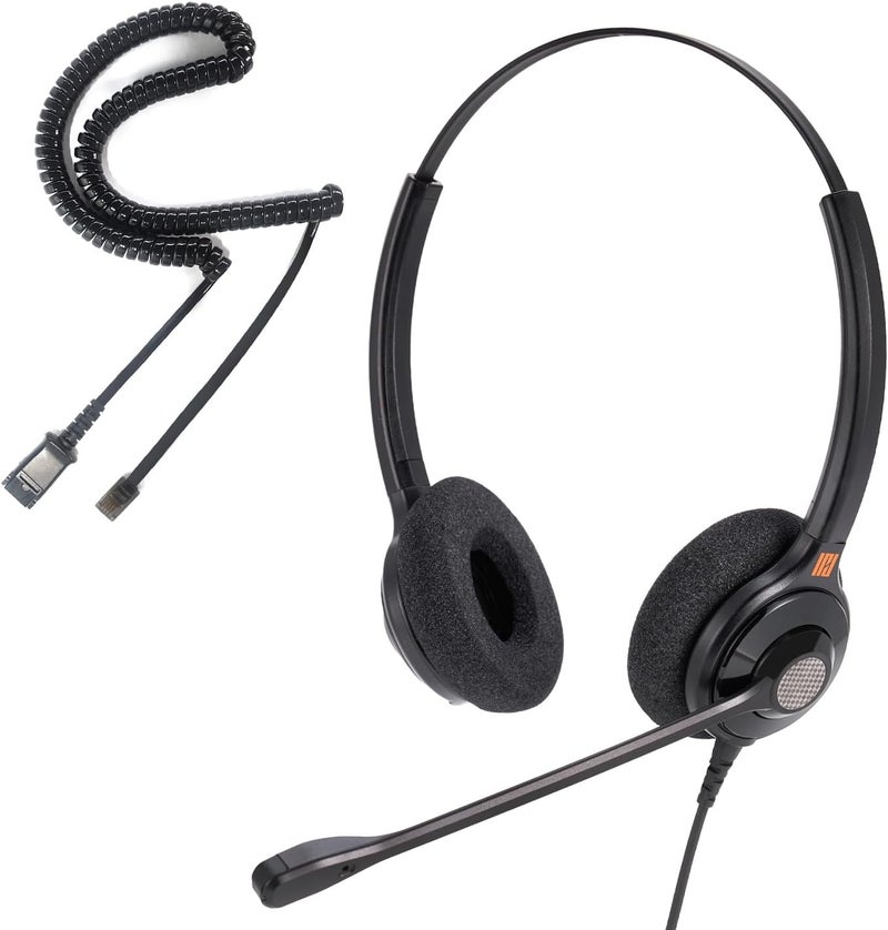 IPD Phone Headset for Office and Call Center Wired QD to RJ9, IPH-215 binaural-Compatible with Polycom VVX,Avaya,Nortel,NEC,Fanvil,Mitel landline Phones - Image 1