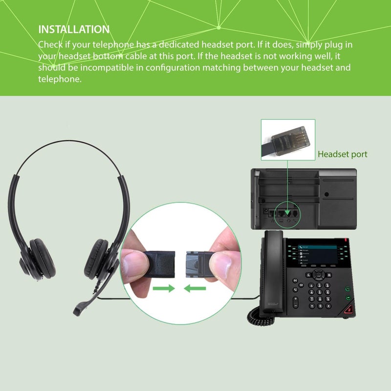 IPD Phone Headset for Office and Call Center Wired QD to RJ9, IPH-215 binaural-Compatible with Polycom VVX,Avaya,Nortel,NEC,Fanvil,Mitel landline Phones - Image 3