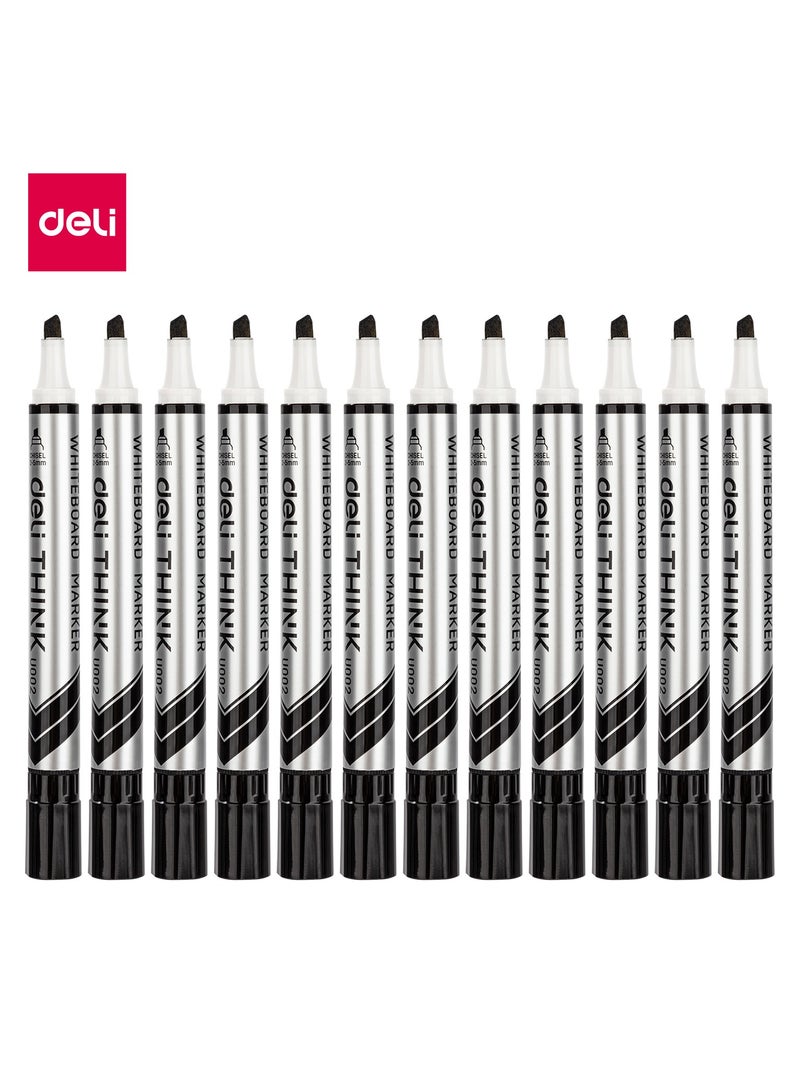 Deli EU00220 BLACK Whiteboard Marker 12pcs/box- ideal for writing on whiteboards in offices, classrooms, and meeting rooms  - Image 1