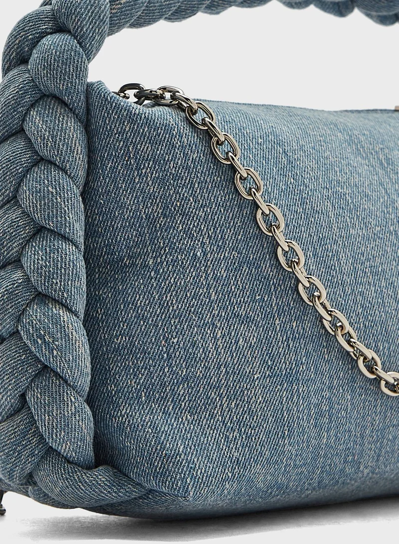 Ginger Denim Braided Handle Slouchy Bag