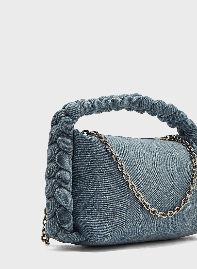 Ginger Denim Braided Handle Slouchy Bag