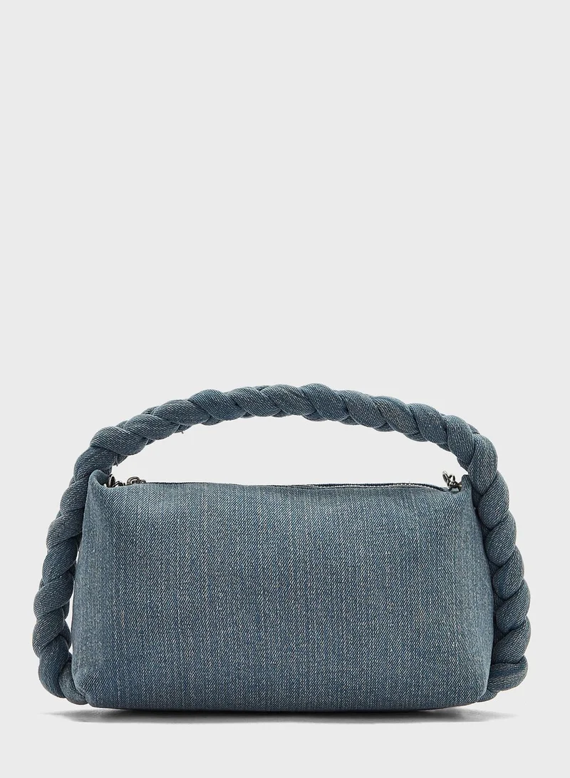 Ginger Denim Braided Handle Slouchy Bag