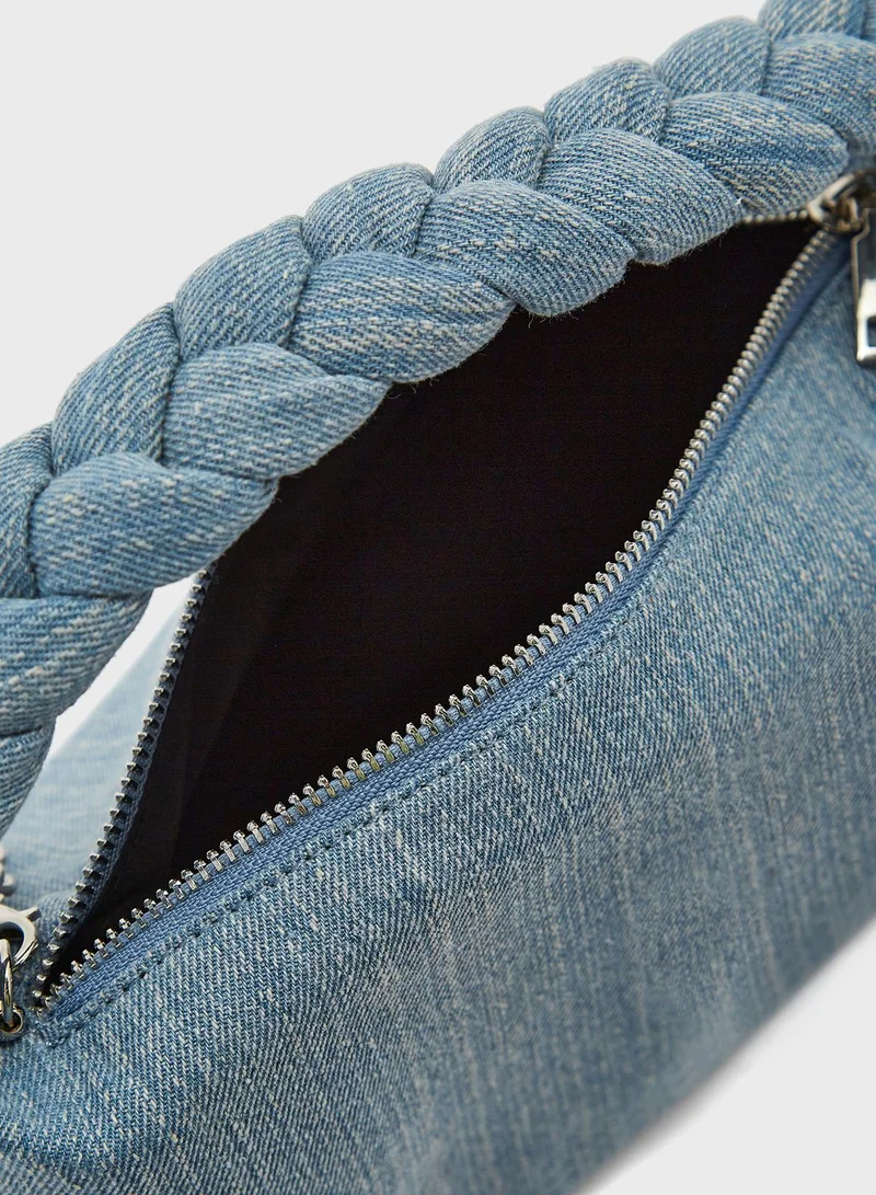 Ginger Denim Braided Handle Slouchy Bag