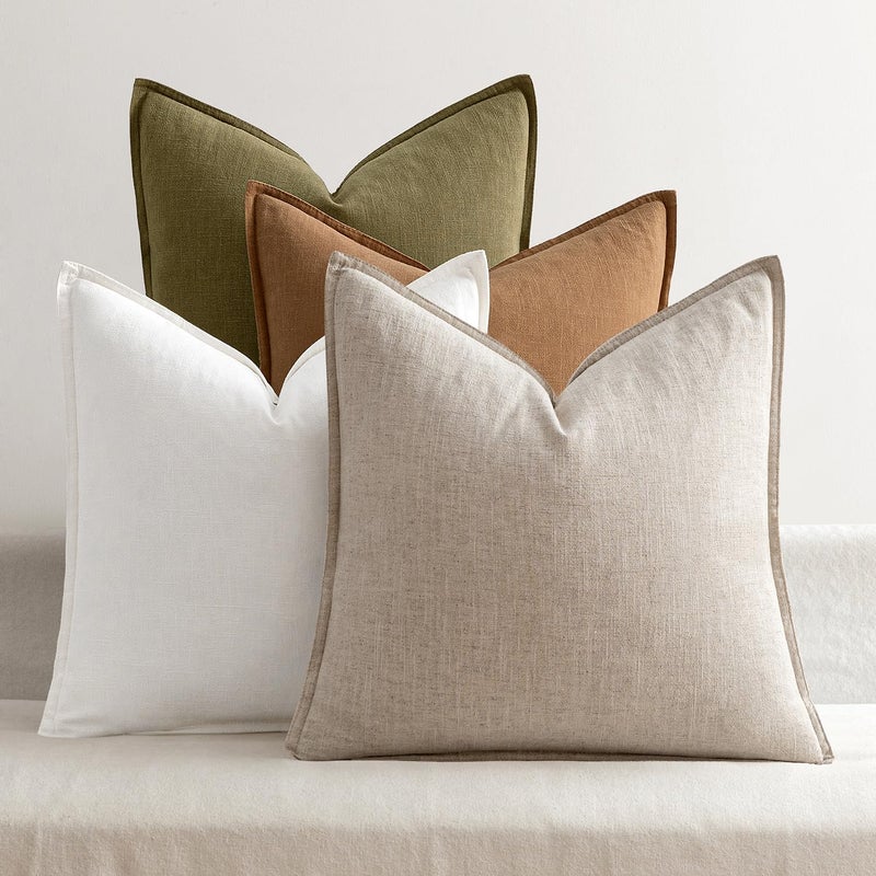 MIULEE Brown Linen Pillow Covers Pack of 4 Decorative Natural Solid Throw Pillow Covers Soft Accent Boho Farmhouse Couch Pillowcases Modern Spring Home Decors for Living Room Bed Sofa 18x18 Inch - Image 1