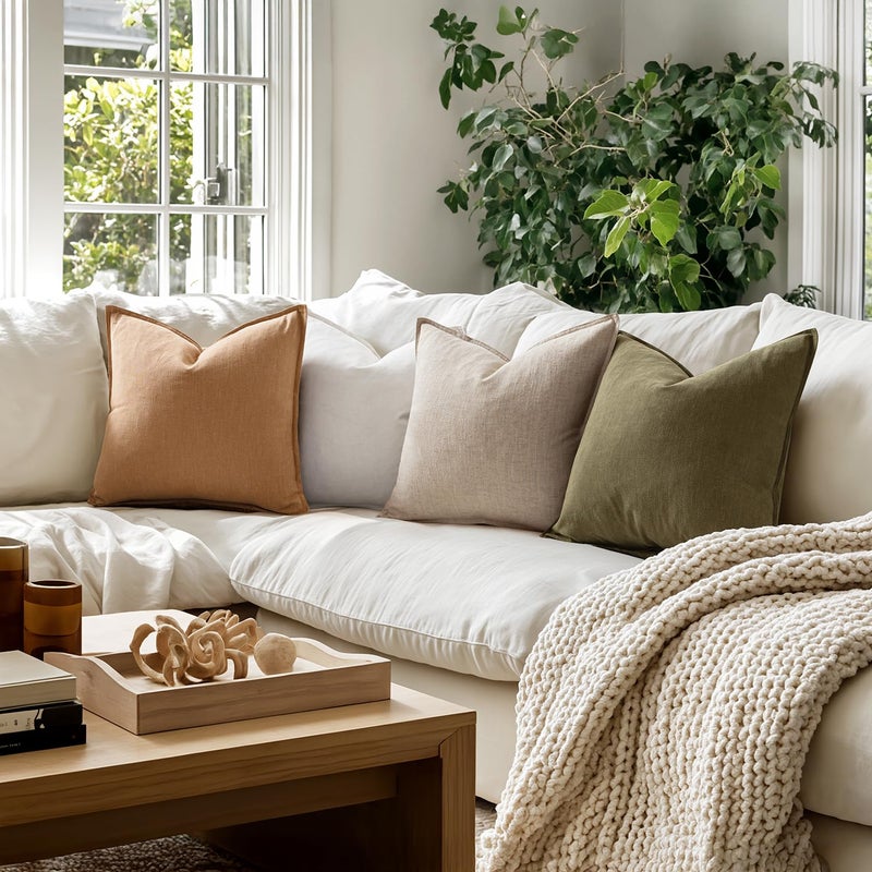 MIULEE Brown Linen Pillow Covers Pack of 4 Decorative Natural Solid Throw Pillow Covers Soft Accent Boho Farmhouse Couch Pillowcases Modern Spring Home Decors for Living Room Bed Sofa 18x18 Inch - Image 2