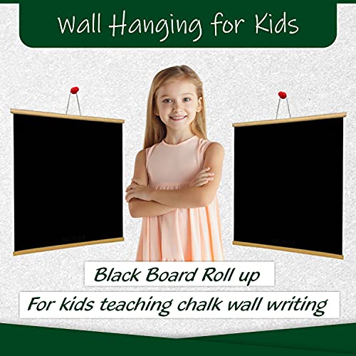 YAJNAS 1.5x2 Feet Roll up Wooden Blackboard/Chalk Board for Child, Black Board for Teaching with Wall Hanging for Kids (18 Inches x 23 Inches) and 1 Premium Wooden Duster - Image 4
