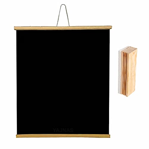YAJNAS 1.5x2 Feet Roll up Wooden Blackboard/Chalk Board for Child, Black Board for Teaching with Wall Hanging for Kids (18 Inches x 23 Inches) and 1 Premium Wooden Duster - Image 1