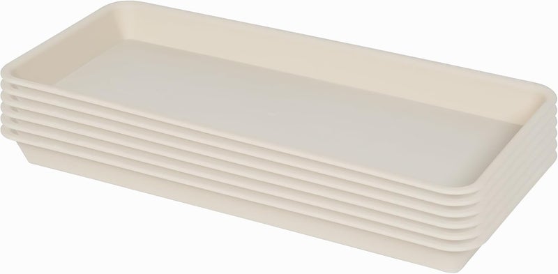 VUWEZ 4 Pack Plastic Plant Trays - Rectangular 17 18 inch, Indoor/Outdoor Plant Water Drip Trays for Flower Pot Planter, Windowsill (7.8 x 17.5'', Beige)