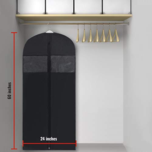 PLX 60" Black Garment Bags for Hanging Clothes, Women Dress Bag Men Suit Bag for Travel and Clothing Storage of Shirts, Fur Coats, Dance Costumes Suit Cover Closet Storage Long Garment Bags w/Zipper - Image 4