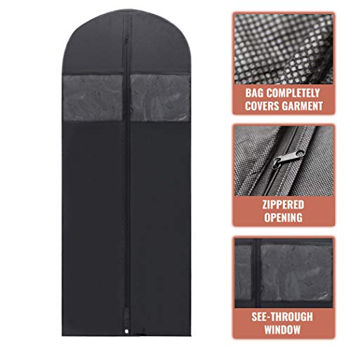PLX 60" Black Garment Bags for Hanging Clothes, Women Dress Bag Men Suit Bag for Travel and Clothing Storage of Shirts, Fur Coats, Dance Costumes Suit Cover Closet Storage Long Garment Bags w/Zipper - Image 2