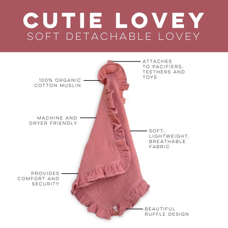 Ryan & Rose Cutie Lovey - Soft 100% Organic Cotton Muslin with Attachable Snap Closure - Loveys for Babies Newborn Baby Lovey Security Blankets for Babies Baby Blanket (Ruffle Petal) - Image 2