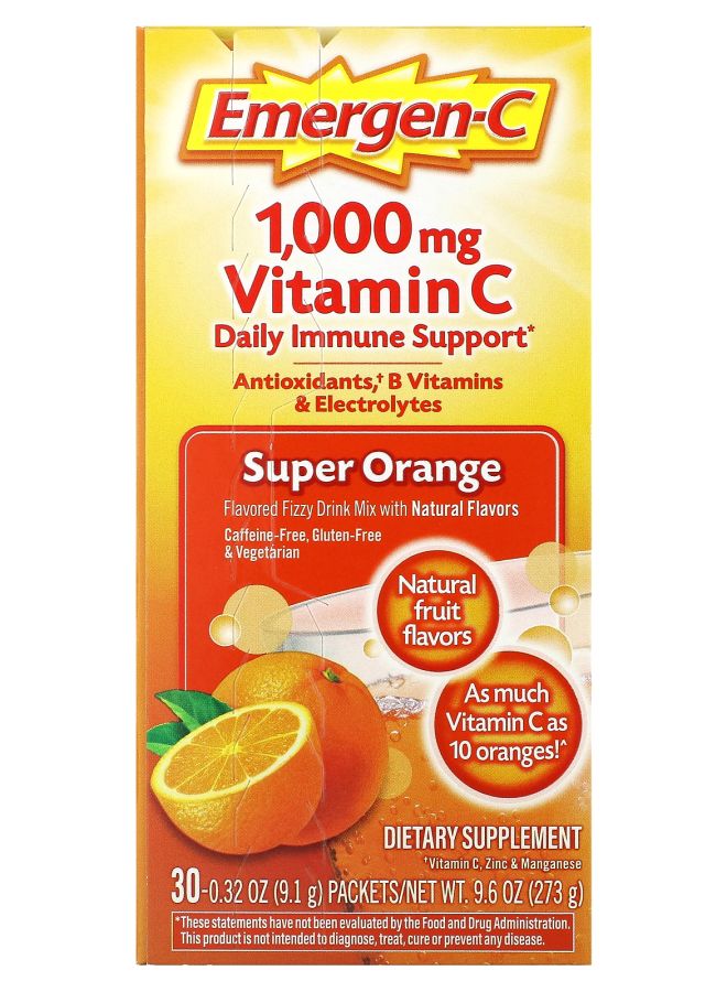 Emergen-C Vitamin C Super Orange 1000 mg 30 Packets 0.32 oz (9.1 g) Each