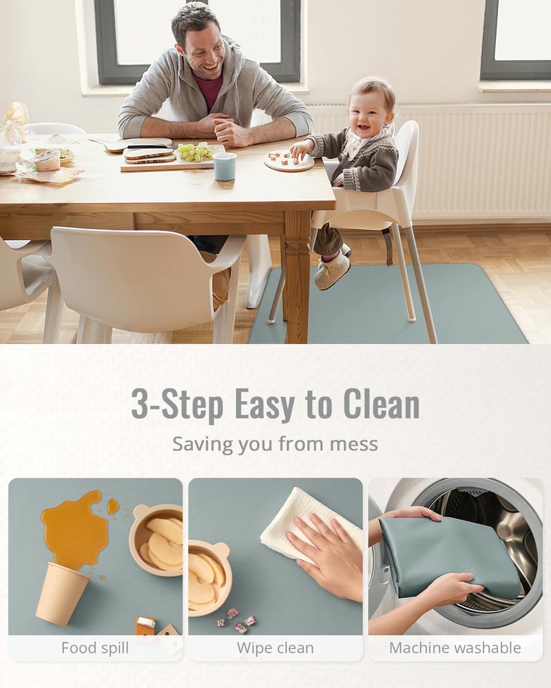 Blissful Diary Baby Splat Mat for Under High Chair, 50.4 x 50.4 Inch Wipeable Splash Mat, Waterproof and Washable, Anti-Slip Floor Protector, Silver Mist - Image 5