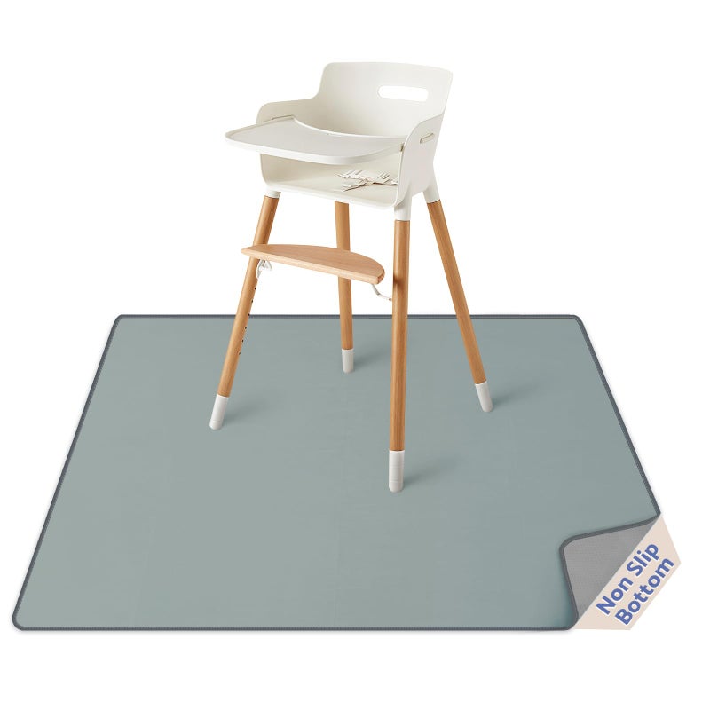 Blissful Diary Baby Splat Mat for Under High Chair, 50.4 x 50.4 Inch Wipeable Splash Mat, Waterproof and Washable, Anti-Slip Floor Protector, Silver Mist - Image 1