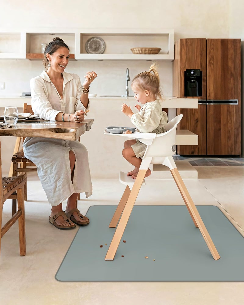 Blissful Diary Baby Splat Mat for Under High Chair, 50.4 x 50.4 Inch Wipeable Splash Mat, Waterproof and Washable, Anti-Slip Floor Protector, Silver Mist - Image 4