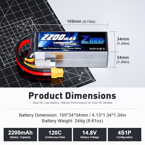 Zeee 4S Lipo Battery 2200mAh 14.8V 120C with XT60 Plug RC Graphene Battery for RC Models RC Boat FPV Drone Quadcopter Helicopter Airplane RC Car(2 Pack) - Image 2