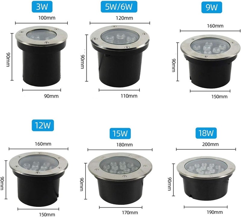 LED Underground Light Recessed Garden Lighting IP67 Waterproof AC85~265V Round Floor Light for Hotels, Bridges, Villa, Outdoor Spot Light (Red 15W) - Image 5