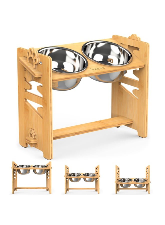 Vantic Elevated Dog Bowls - Adjustable Raised Dog Bowls for Large and X-Large Dogs, Durable Bamboo Dog Food Bowl Stand with 2 Stainless Steel Bowls and Non-Slip Feet - Image 1