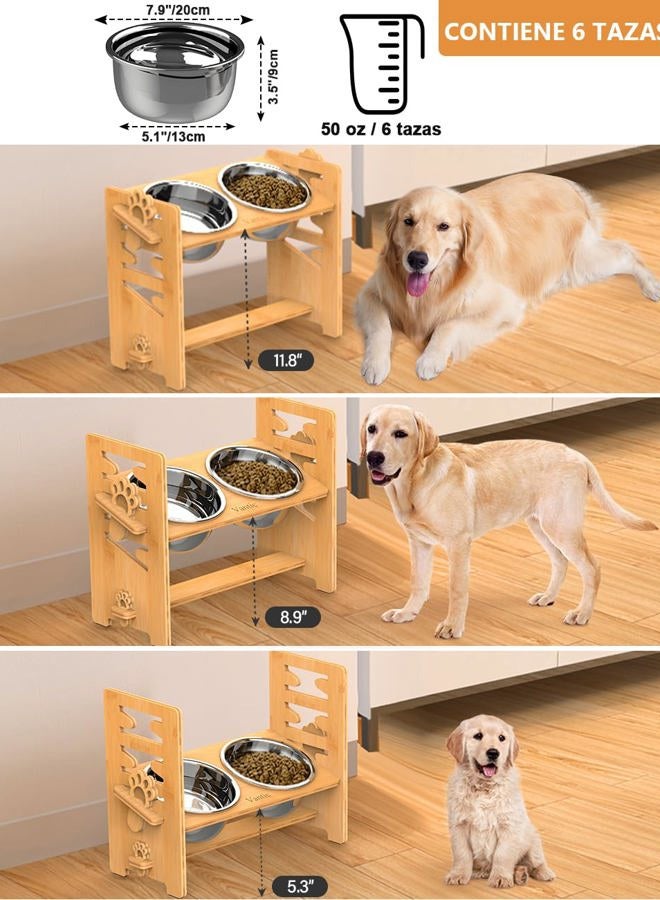 Vantic Elevated Dog Bowls - Adjustable Raised Dog Bowls for Large and X-Large Dogs, Durable Bamboo Dog Food Bowl Stand with 2 Stainless Steel Bowls and Non-Slip Feet - Image 2