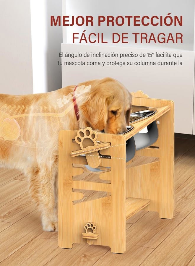 Vantic Elevated Dog Bowls - Adjustable Raised Dog Bowls for Large and X-Large Dogs, Durable Bamboo Dog Food Bowl Stand with 2 Stainless Steel Bowls and Non-Slip Feet - Image 4