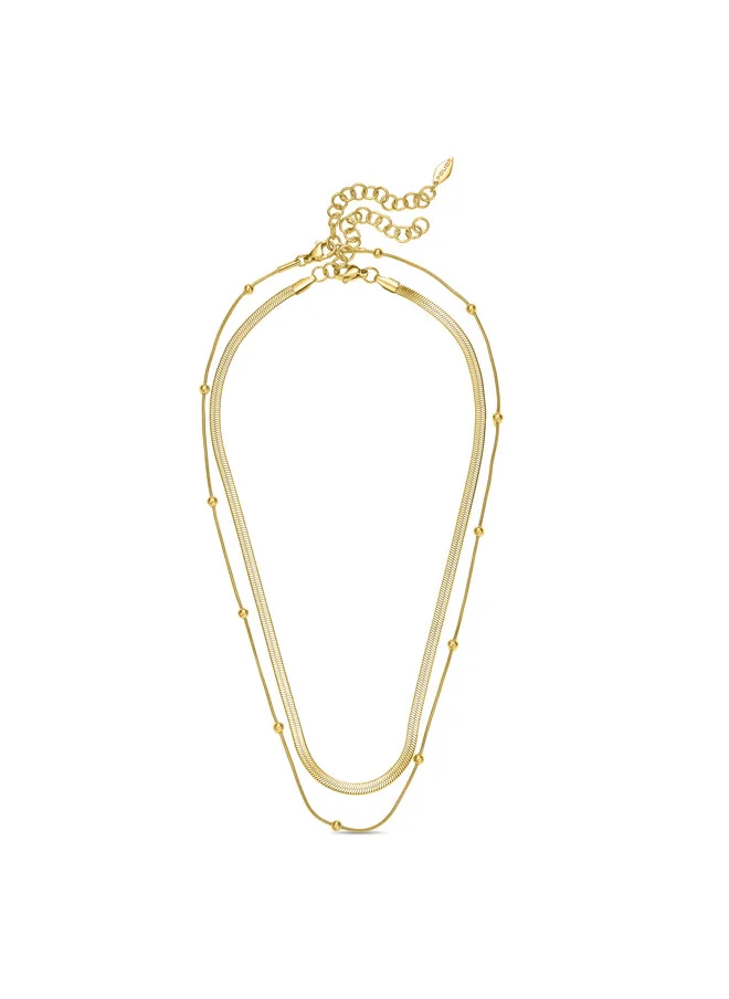 POLICE POLICE Hana Necklace - Double Chain Design with Gold-Plated Balls and Textured Flat Chain, Versatile Stylish Piece by POLICE