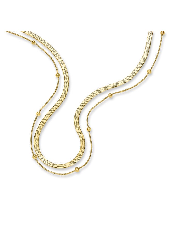 بوليس عقد سلسلة مسطحة مزدوجة ومزخرفة مطلية بالذهب من هانا للنساء - Image 2