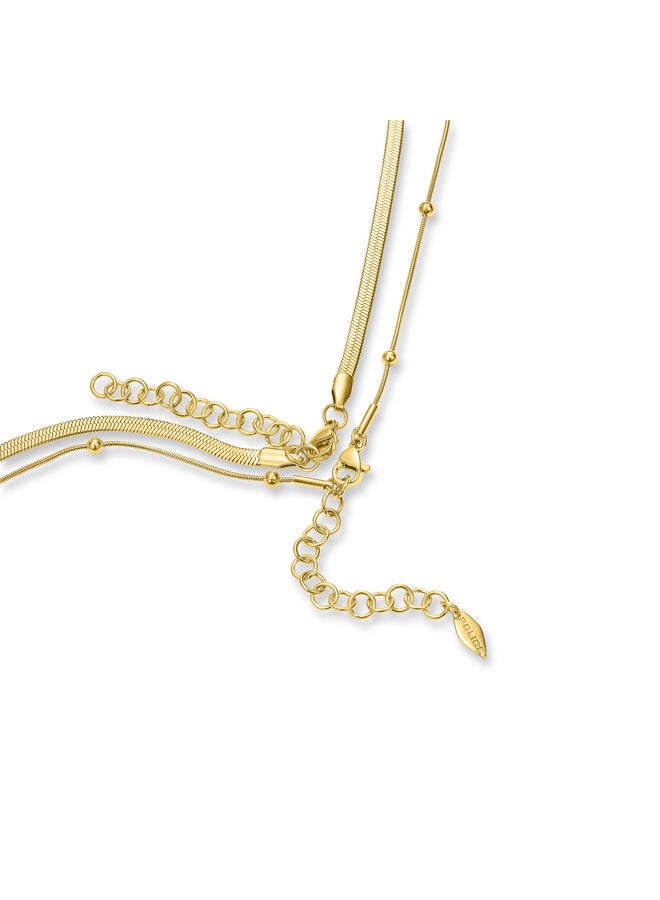بوليس عقد سلسلة مسطحة مزدوجة ومزخرفة مطلية بالذهب من هانا للنساء - Image 3
