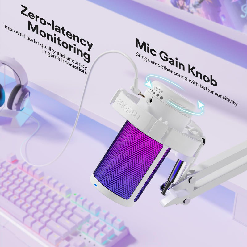Maono ميكروفون ألعاب USB من MAONO مع إلغاء الضوضاء، ميكروفون كمبيوتر PC مع ذراع متحركة، ضوء RGB، كتم، زيادة، ميكروفون مراقبة للبث المباشر للبودكاست، يوتيوب، تويتش، ديسكورد، PS5/4، GamerWave DGM20S - Image 4