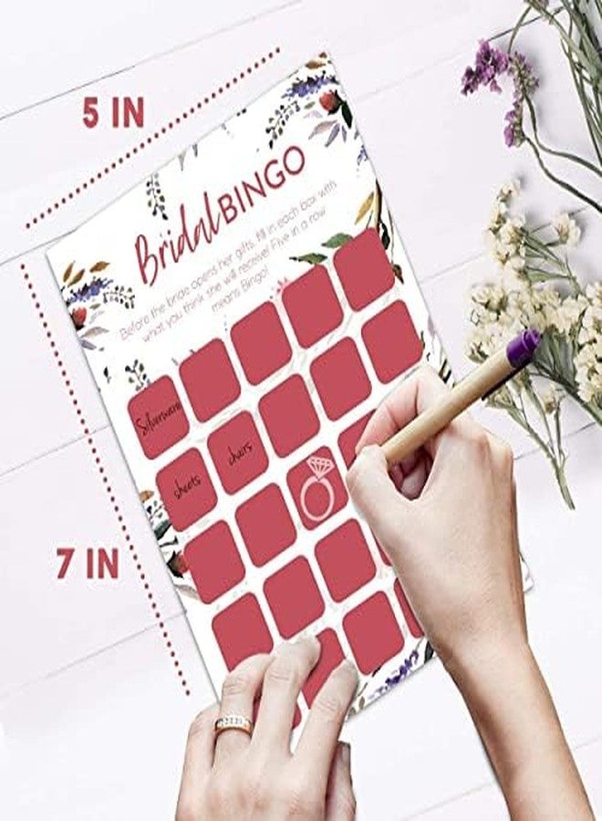 فافو ألعاب حفل توديع العزوبية بطابع الزهور - مجموعة من 6 قطع (50 بطاقة لكل مجموعة) مع وشاح للعروس و25 خاتم خطوبة فضي مرصع بالألماس قابل للتعديل، بالإضافة إلى نباتات خضراء. - Image 4