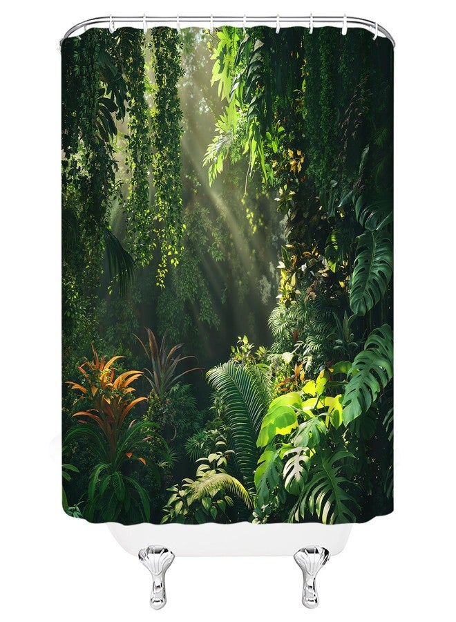 Rainforest Shower Curtain Tropical Jungle Green Plant Forest Palm Tree Nature Sunshine Spring Sunmmer Landscape Fabric Bathroom Curtain Set with Hooks - Image 5