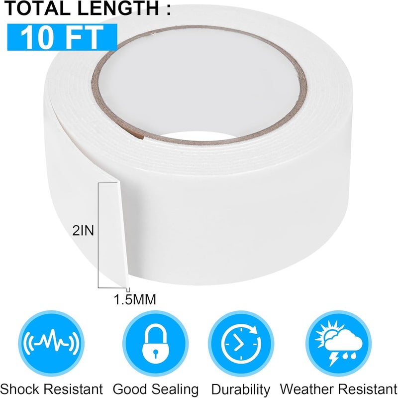 ToLanbbt Double Sided Foam Tape 2In x 10FT, Mounting Tape Heavy Duty, Strong Adhesive Weatherproof Seal Strips for DIY Craft Picture Poster, Car & Gap Filling Mountings, Home Office Decor (White) - Image 2