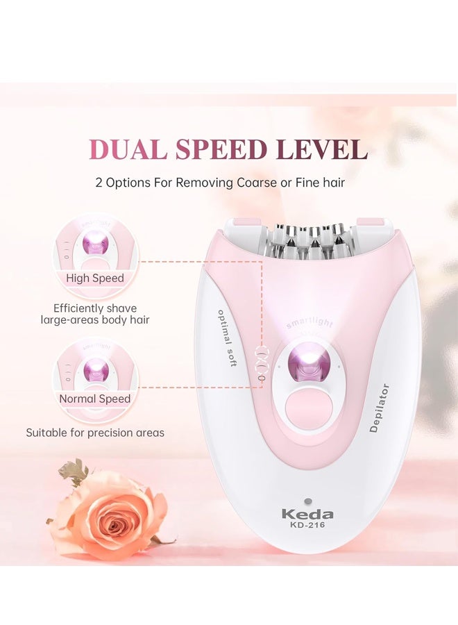 Keda Epilator Hair Removal for Women, 2 Level Adjustable, Rechargeable, Suitable for Face, Arms, Legs, Underarms, Painless Electric Women Shaver, Portable Pink White - Image 5