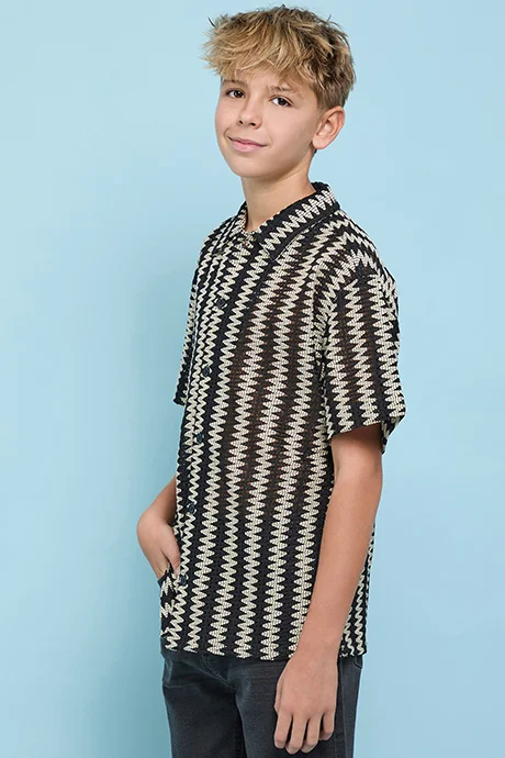 أر أند بي Patterned Shirt with Classic Collar and Short Sleeves