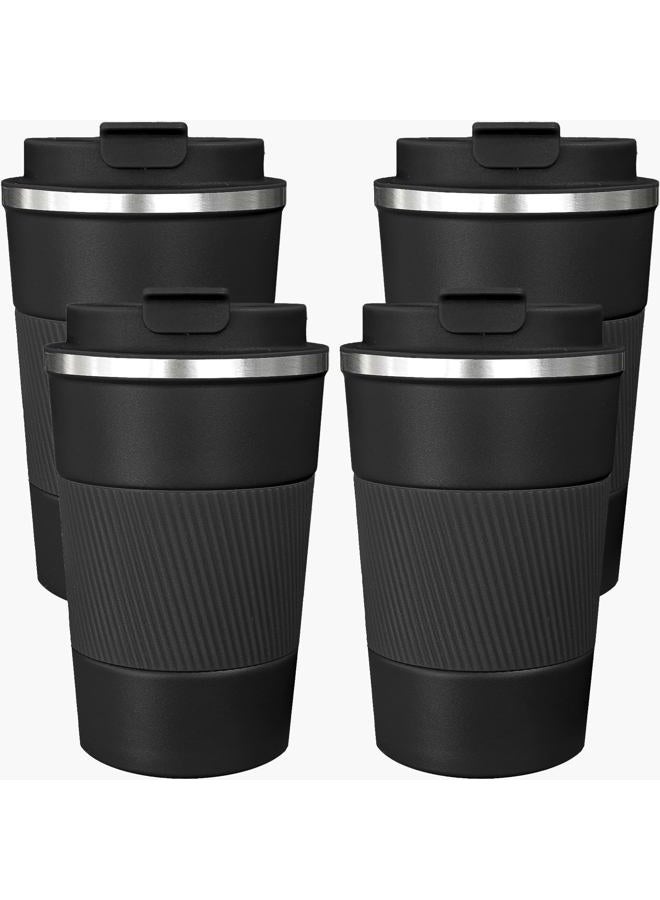 ATZNZIK 4 Pack Insulated Coffee Mug with Lid 12oz Travel Coffee Tumbler Stainless Steel Reusable Coffee Cups Thermal Coffee Mug for Hot and Iced Cold Drinks, Black - Image 1