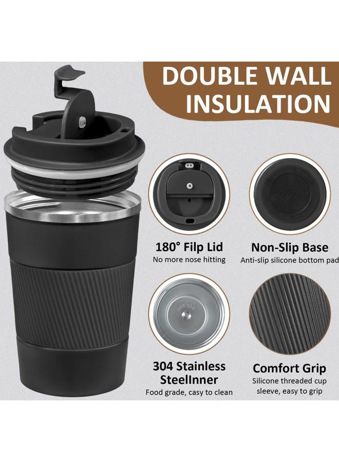 ATZNZIK 4 Pack Insulated Coffee Mug with Lid 12oz Travel Coffee Tumbler Stainless Steel Reusable Coffee Cups Thermal Coffee Mug for Hot and Iced Cold Drinks, Black - Image 3