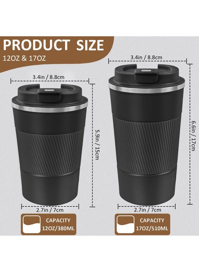 ATZNZIK 4 Pack Insulated Coffee Mug with Lid 12oz Travel Coffee Tumbler Stainless Steel Reusable Coffee Cups Thermal Coffee Mug for Hot and Iced Cold Drinks, Black - Image 2