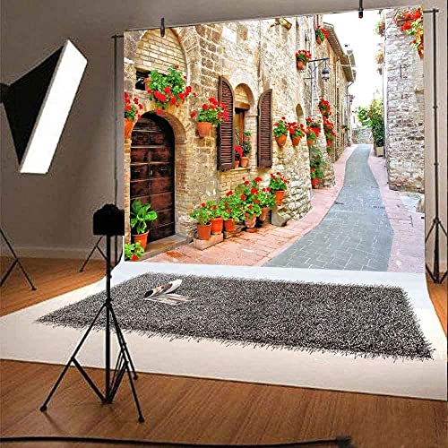 FHZON Italy Travel Photography Backdrop 7x5ft Famous European Street Buildings Wedding Photo Background Spring Flowers Stone Path Girls Studio Photo Potrait Background FH1348 - Image 3