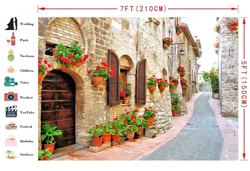 FHZON Italy Travel Photography Backdrop 7x5ft Famous European Street Buildings Wedding Photo Background Spring Flowers Stone Path Girls Studio Photo Potrait Background FH1348 - Image 5
